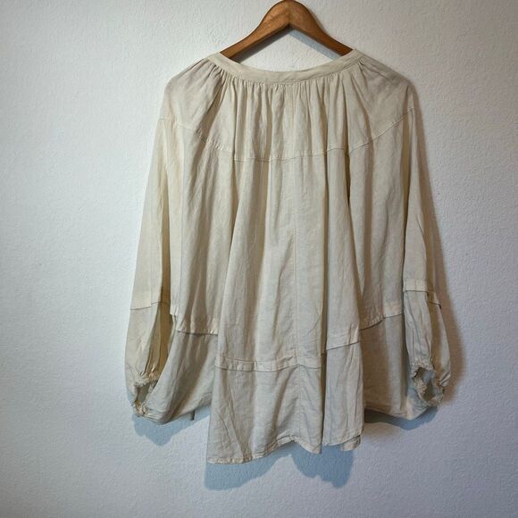 Free People Moonbath Beige Cream Long Sleeve Blouse Women's Size Medium - Picture 3 of 6